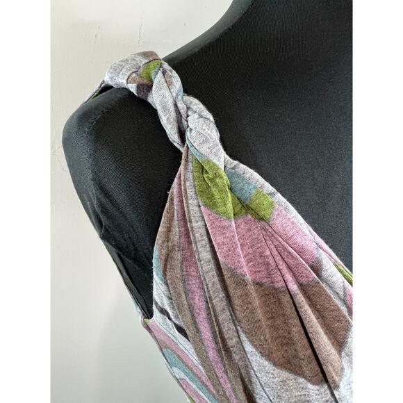 SKY Abstract Print Twist Shoulder Plunging V Neck Women's Belted Tunic Size M - Picture 4 of 7